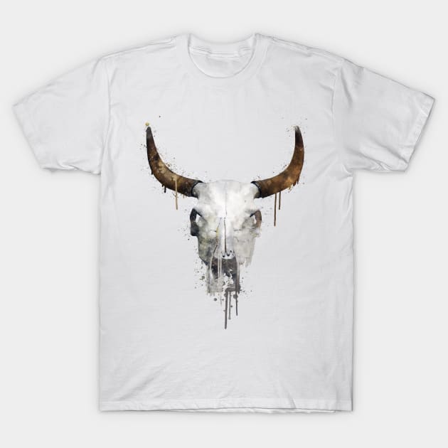 Dramabite Watercolor skull animal texas american cowboy T-Shirt by dramabite